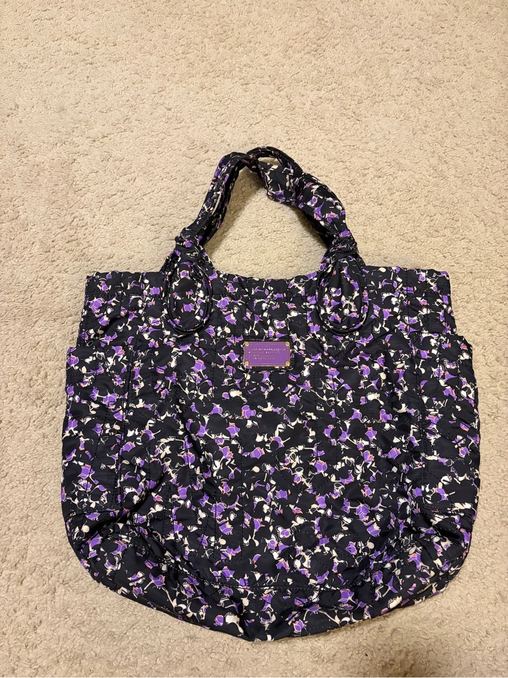 Marc by Marc Jacobs Black Floral Quilted Tote with Purple Accents